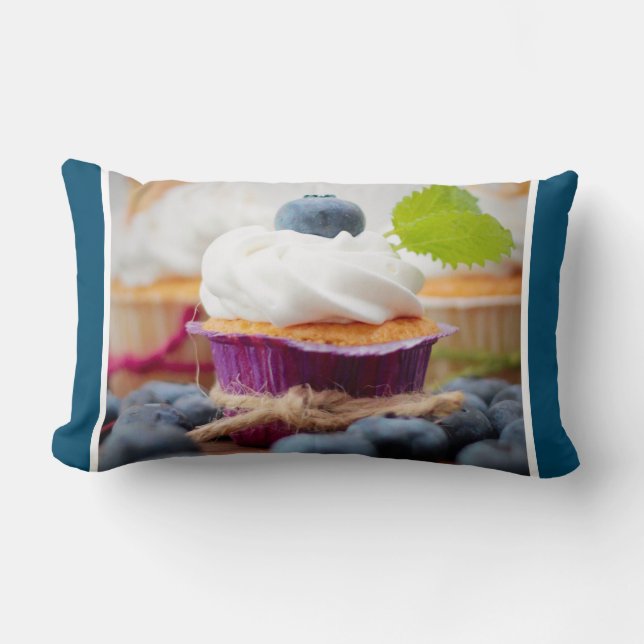 Delicious Blueberry Cupcake with Whipped Cream Lumbar Pillow (Front)