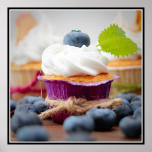 Delicious Blueberry Cupcake with Whipped Cream Poster