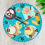 Delicious Breakfast Pancakes Eggs Coffee  Large Clock<br><div class="desc">Introducing our Breakfast Bonanza Wall Clock – a delightful fusion of flavor and functionality! Start your day with a burst of energy and a side of style as you adorn your kitchen or dining space with this whimsical timepiece. Featuring a charming graphic design that showcases the morning essentials – fried...</div>