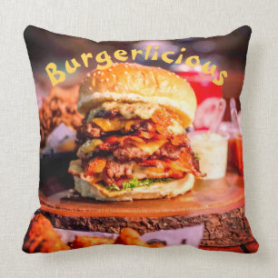 Delicious Burger Throw Pillow