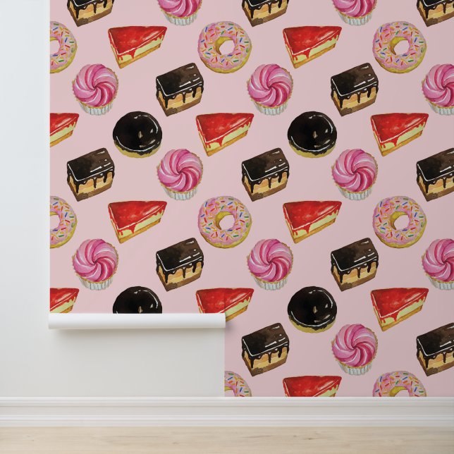 Delicious Cake Donut Dessert Food Pattern Wallpaper (Application)