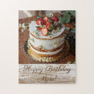Delicious Cake Topped with Strawberries Birthday Jigsaw Puzzle