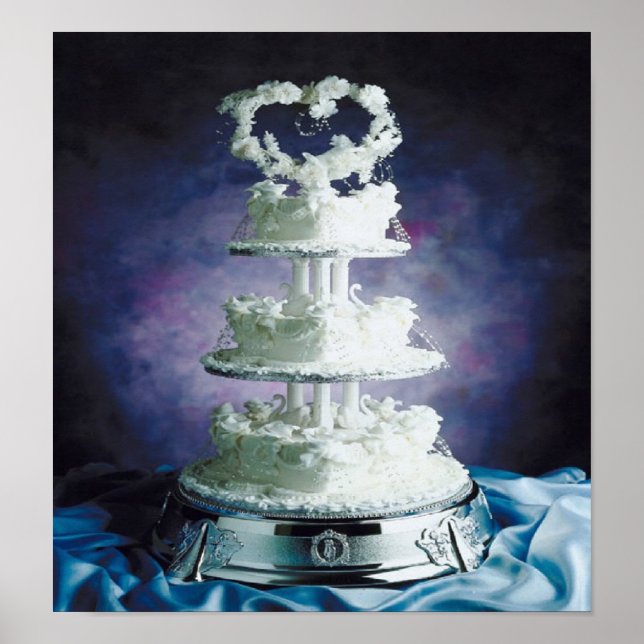 Delicious cake w/frosted hearts & swans poster (Front)