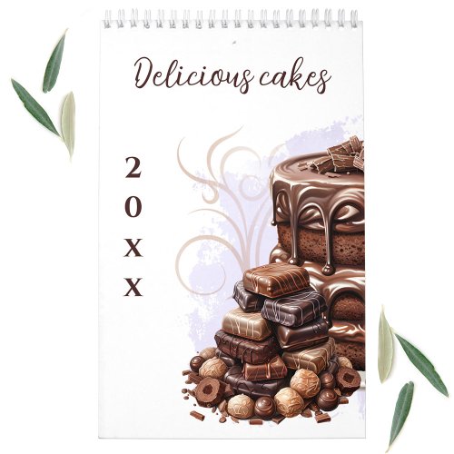 Delicious Cakes Watercolor Oblong Wall Calendar