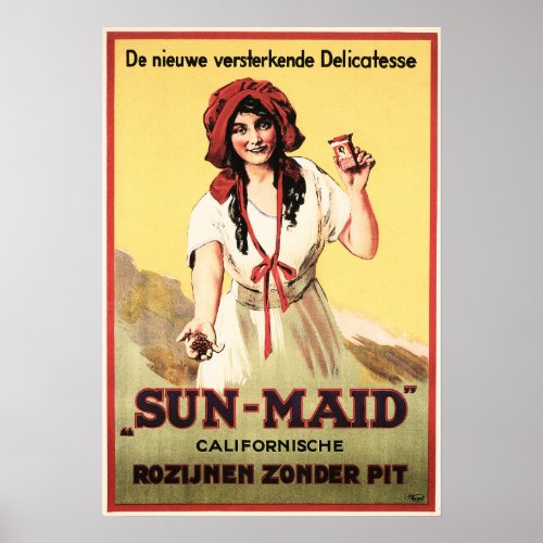 Delicious California SUN MAID RAISINS Vintage Ad Poster