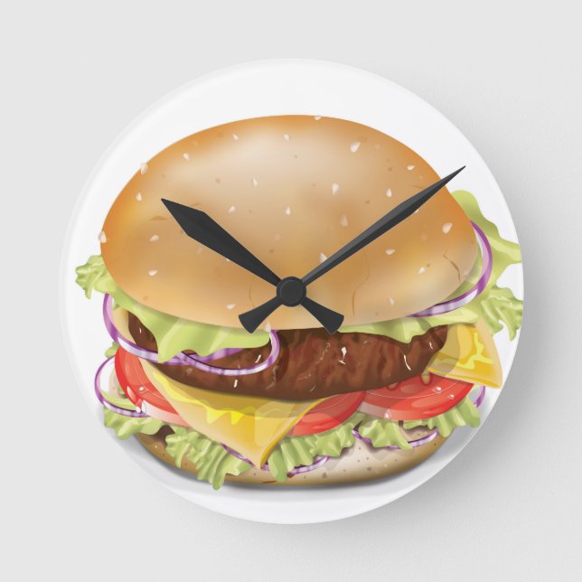 Delicious Cheeseburger Round Clock (Front)
