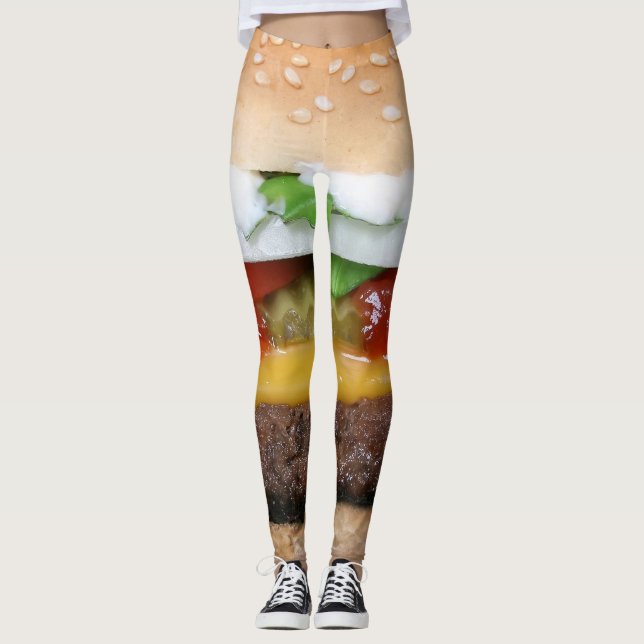 delicious cheeseburger with pickles photograph leggings (Front)