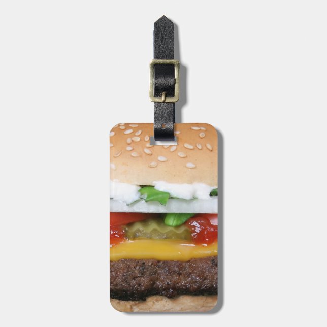 delicious cheeseburger with pickles photograph luggage tag (Front Vertical)