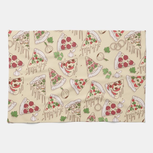 Delicious Cheesy Pizza Pattern Kitchen Towel (Horizontal)