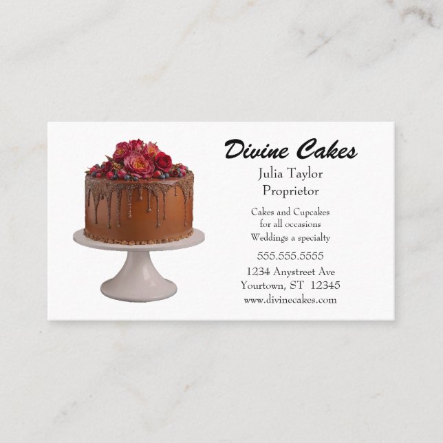 Delicious Chocolate Cake Baker Bakery Cake Shop Business Card (Front)