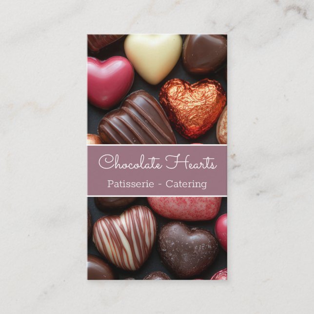 delicious chocolate hearts background patisserie business card (Front)
