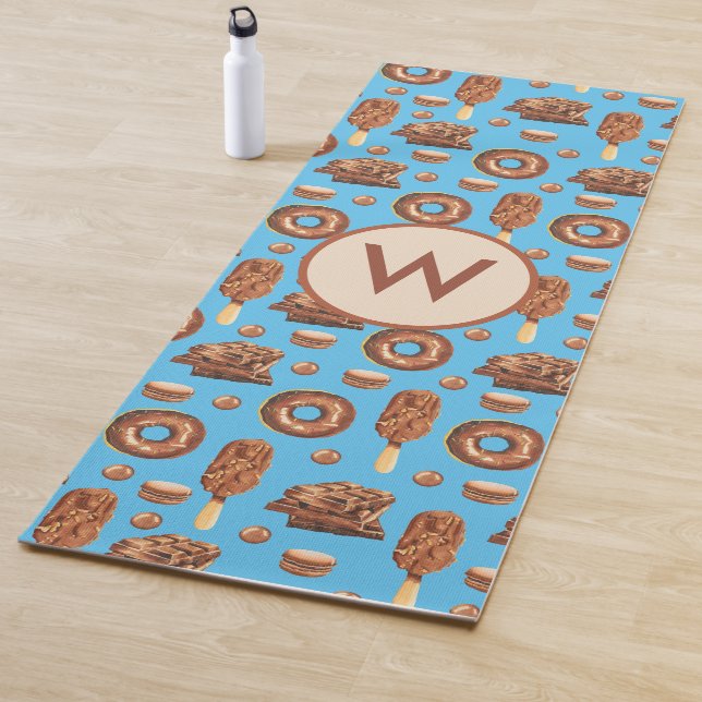 Delicious Chocolate Ice Cream Donuts Monogram Yoga Mat (In Situ)