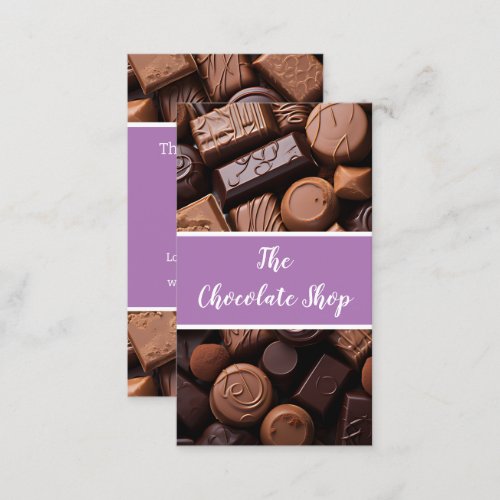 Delicious chocolates background pastry business card