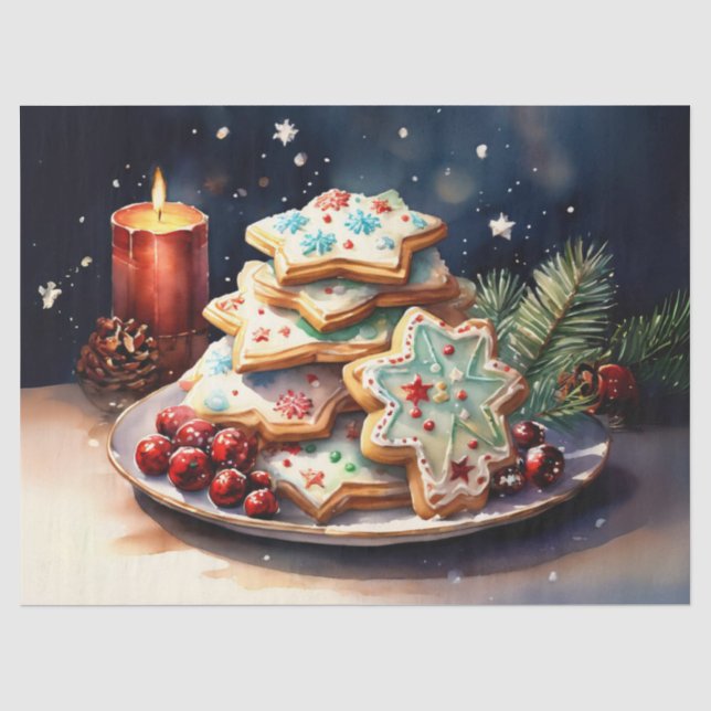 Delicious Christmas Cookies on a Festive Plate Dec Tissue Paper (Front)