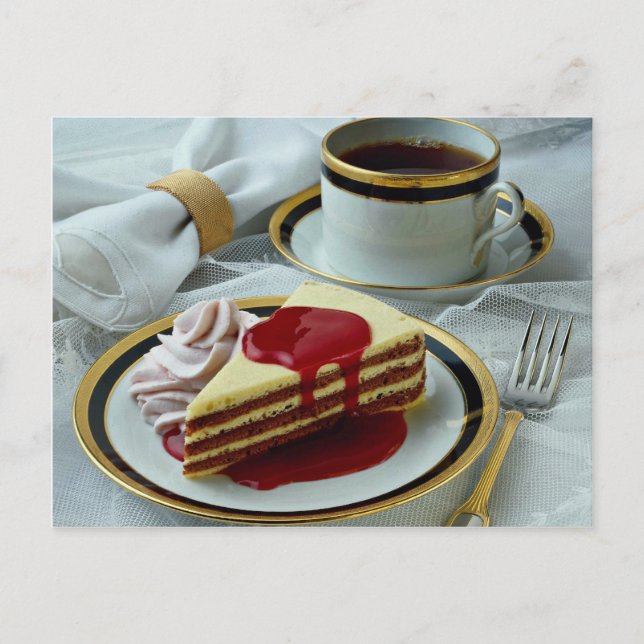 Delicious Coffee and baumkuchen torte Postcard (Front)