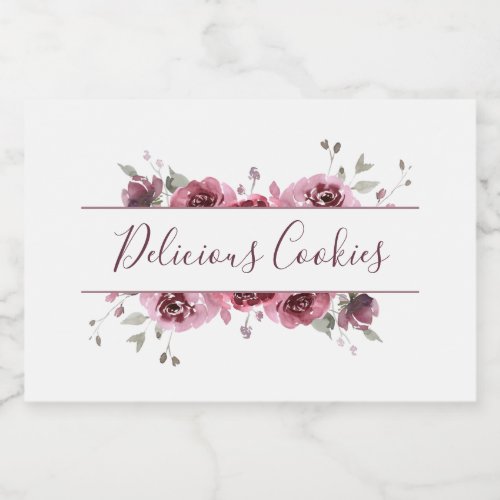 Delicious Cookies Burgundy Script Floral  Food Label