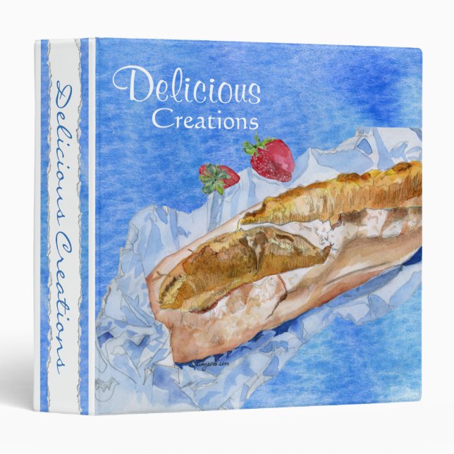 Delicious Creations Blue Baguette Recipe Binder (Front/Spine)