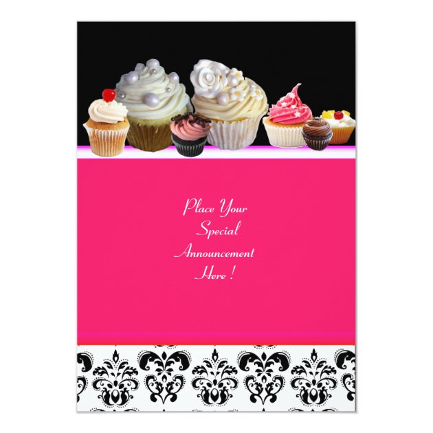 DELICIOUS CUPCAKES BIRTHDAY PARTY ,red Pink Black Invitation