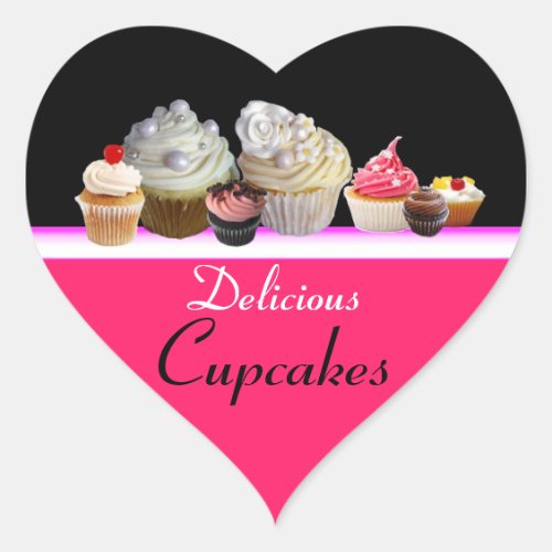 DELICIOUS CUPCAKES BIRTHDAY PARTY red pink black Heart Sticker