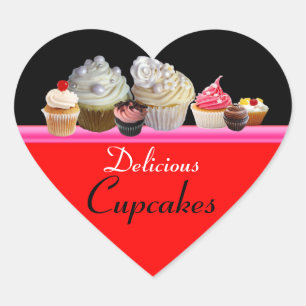 DELICIOUS CUPCAKES BIRTHDAY PARTY ,red pink black Heart Sticker