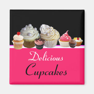 DELICIOUS CUPCAKES BIRTHDAY PARTY ,red pink black Magnet