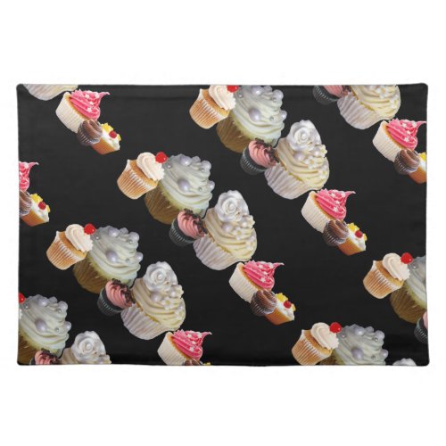 DELICIOUS CUPCAKES DESERT SHOP Pink Black Fuchsia Cloth Placemat