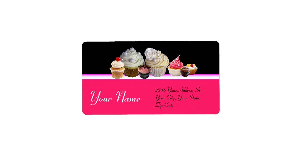 DELICIOUS CUPCAKES DESERT SHOP, Pink Black Fuchsia Label ...