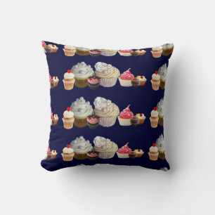 DELICIOUS CUPCAKES DESERT SHOP, Pink Black Fuchsia Throw Pillow