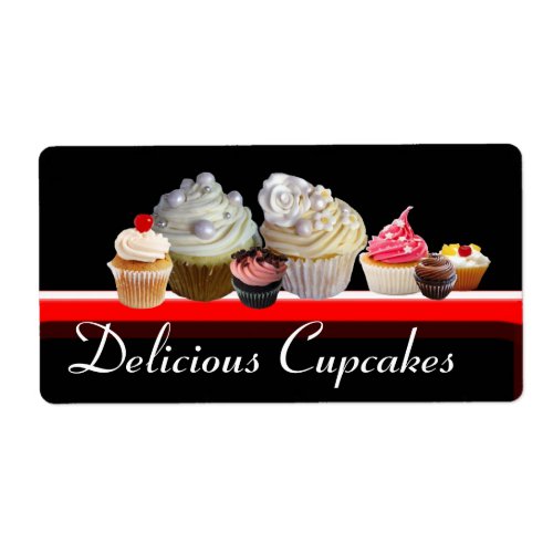 DELICIOUS CUPCAKES DESERT SHOP Pink Black Red Label