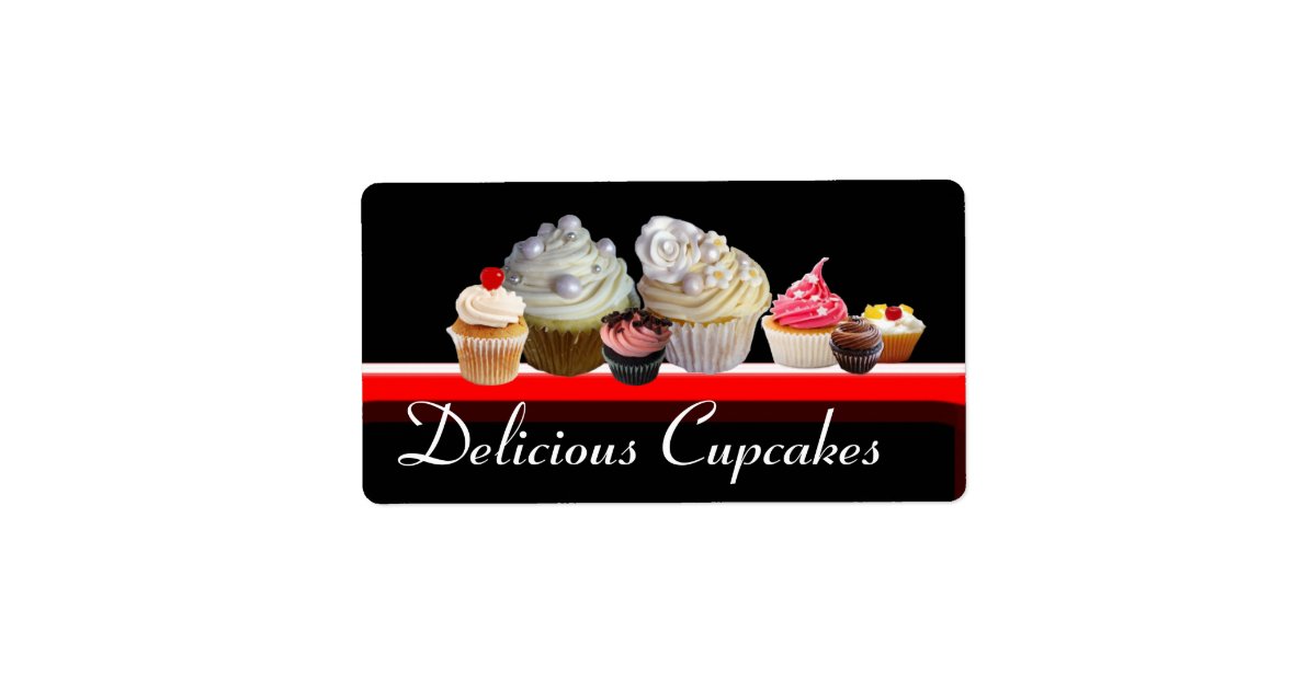 Delicious Cupcakes Desert Shop Pink Black Red Label Zazzle Com