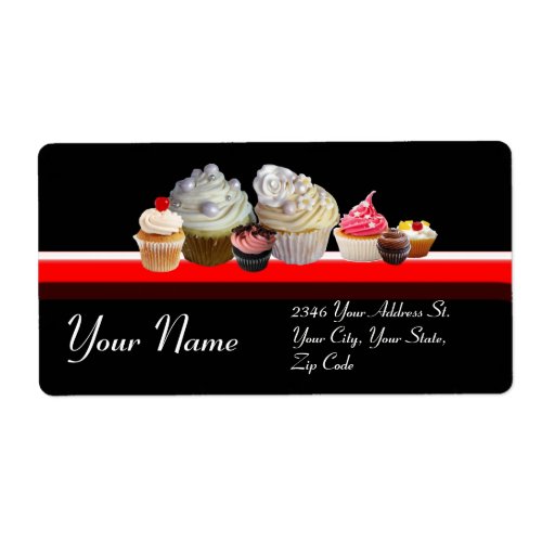 DELICIOUS CUPCAKES DESERT SHOP Pink Black Red Label
