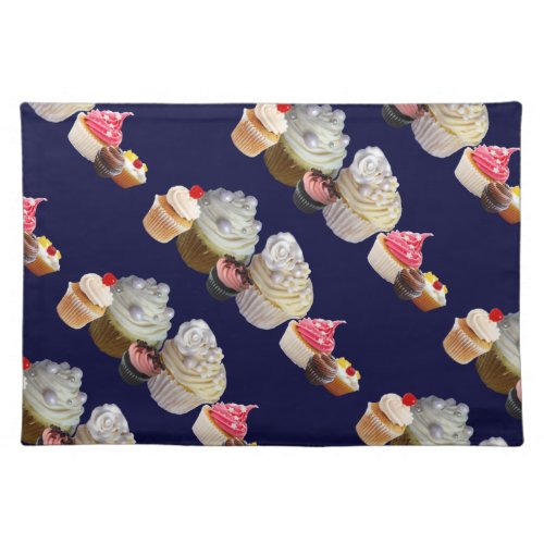 DELICIOUS CUPCAKES DESERT SHOP Pink Blue Fuchsia Cloth Placemat