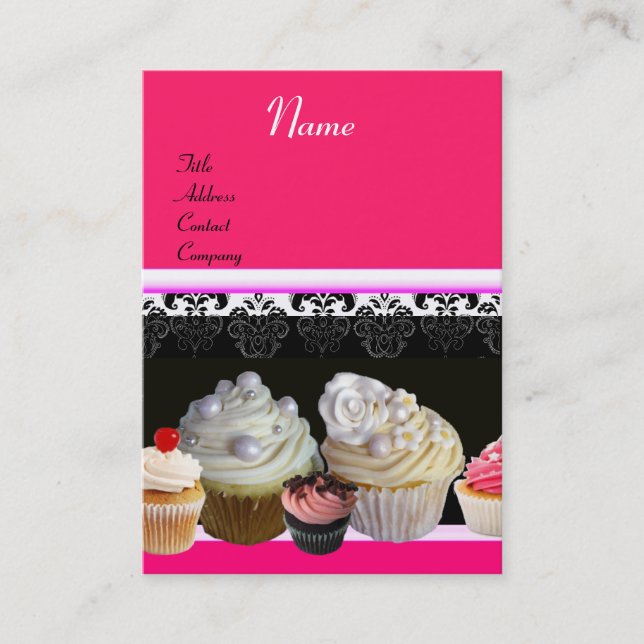 DELICIOUS CUPCAKES DESERT SHOP, Pink Fuchsia Red Business Card (Front)