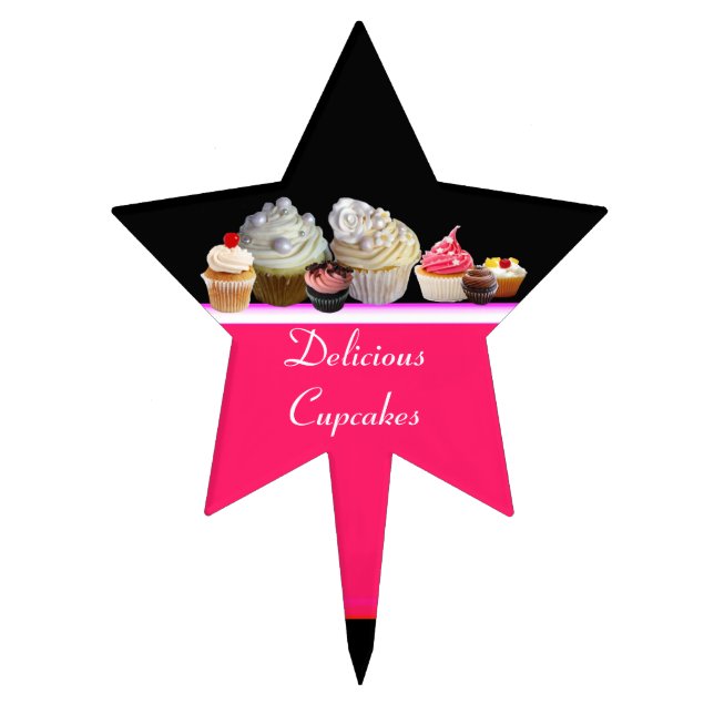 DELICIOUS CUPCAKES DESERT SHOP, Pink Fuchsia Star Cake Topper (Front)