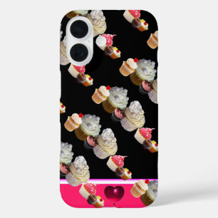 DELICIOUS CUPCAKES DESERT SHOP, Pink,Fuchsia White iPhone 16 Case