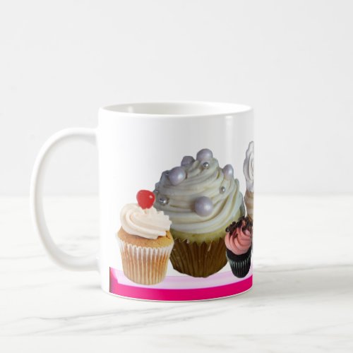 DELICIOUS CUPCAKES DESERT SHOPPink FuchsiaWhite Coffee Mug