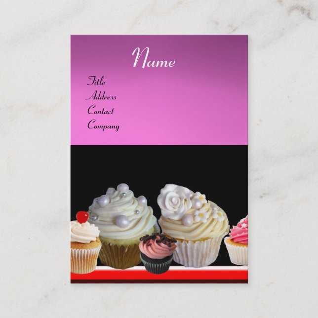 DELICIOUS CUPCAKES DESERT SHOP, Pink Purple Violet Business Card (Front)