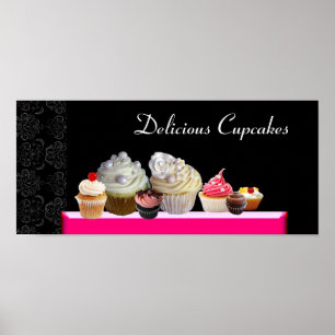 DELICIOUS CUPCAKES DESERT SHOP, Pink Purple Violet Poster
