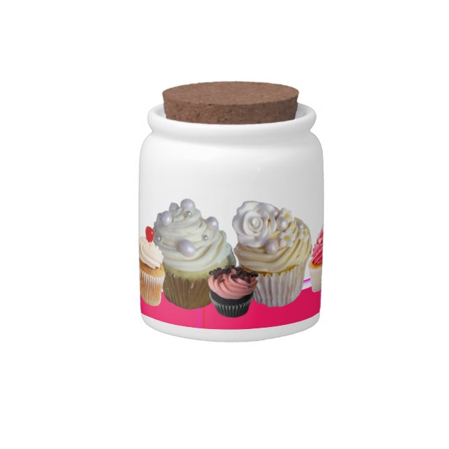 DELICIOUS CUPCAKES DESERT SHOP, Pink White Fuchsia Candy Jar (Front)