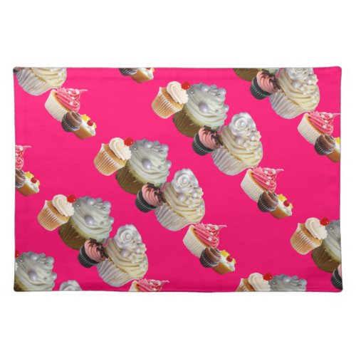 DELICIOUS CUPCAKES DESERT SHOP Pink White Fuchsia Placemat