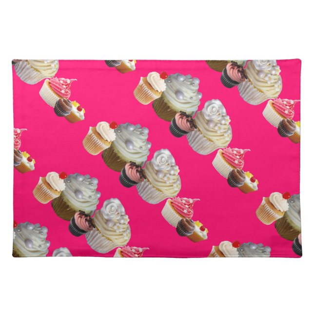 DELICIOUS CUPCAKES DESERT SHOP, Pink White Fuchsia Placemat (Front)