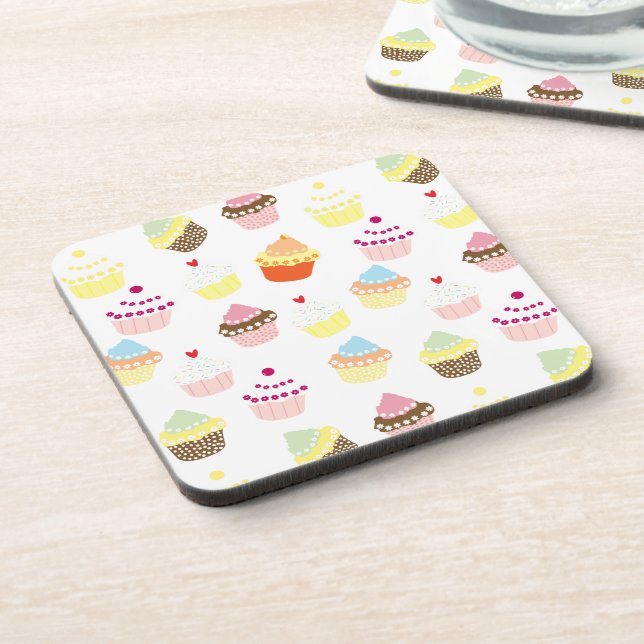 Delicious Decorated Birthday Cupcakes Beverage Coaster (Left Side)