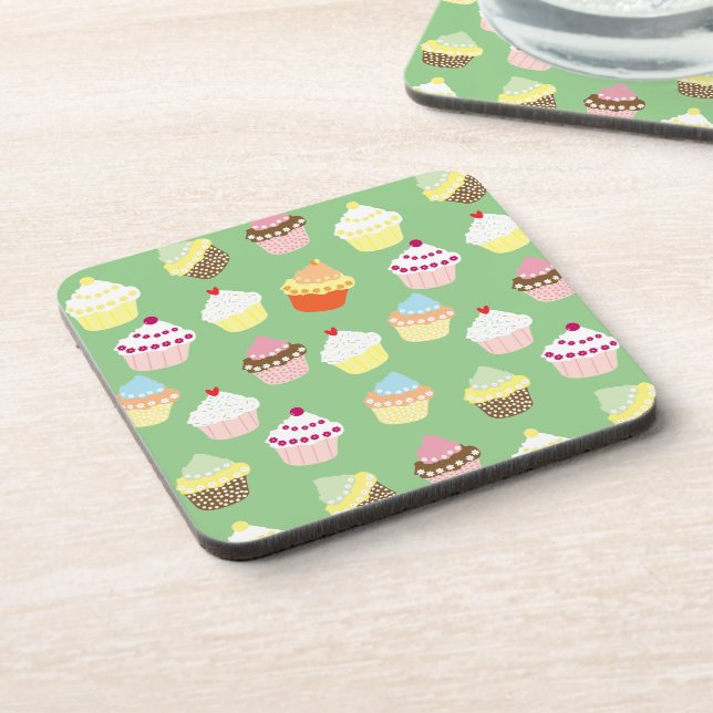 Delicious Decorated Birthday Cupcakes Beverage Coaster (Left Side)