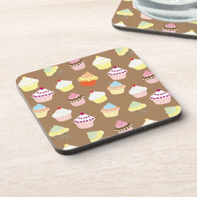 Delicious Decorated Birthday Cupcakes Beverage Coaster (Left Side)
