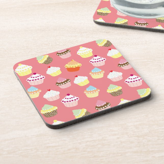 Delicious Decorated Birthday Cupcakes Beverage Coaster (Left Side)