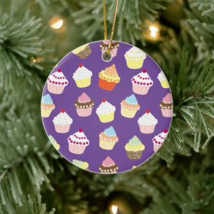 Delicious Decorated Birthday Cupcakes Ceramic Ornament