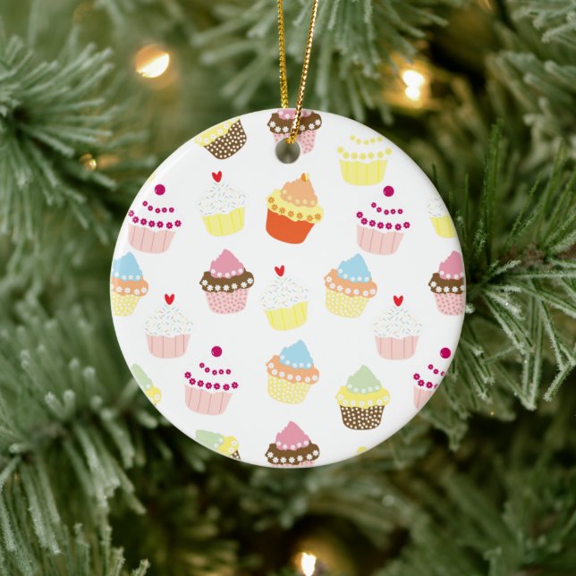 Delicious Decorated Birthday Cupcakes Ceramic Ornament (Tree)