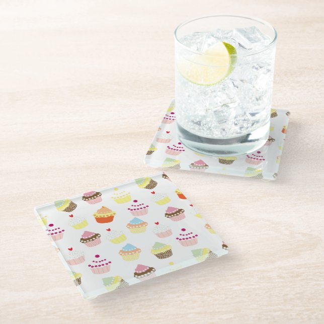 Delicious Decorated Birthday Cupcakes Glass Coaster (Angled)
