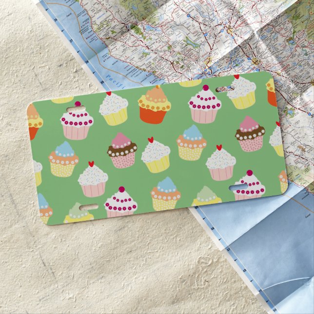 Delicious Decorated Birthday Cupcakes License Plate (In Situ)