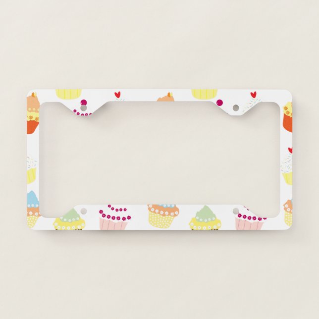 Delicious Decorated Birthday Cupcakes License Plate Frame (Front)